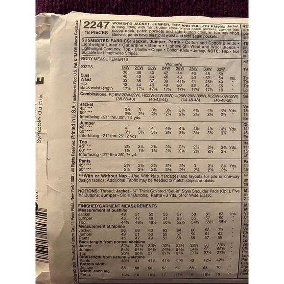 McCalls Sewing pattern 2247 dress jacket  sz 18w 20w 22w - Picture 6 of 7